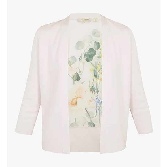 Ted Baker Greccia Floral Back Cardigan / Size 5 / US 12 / Pink Nude Open Front L - Picture 2 of 8